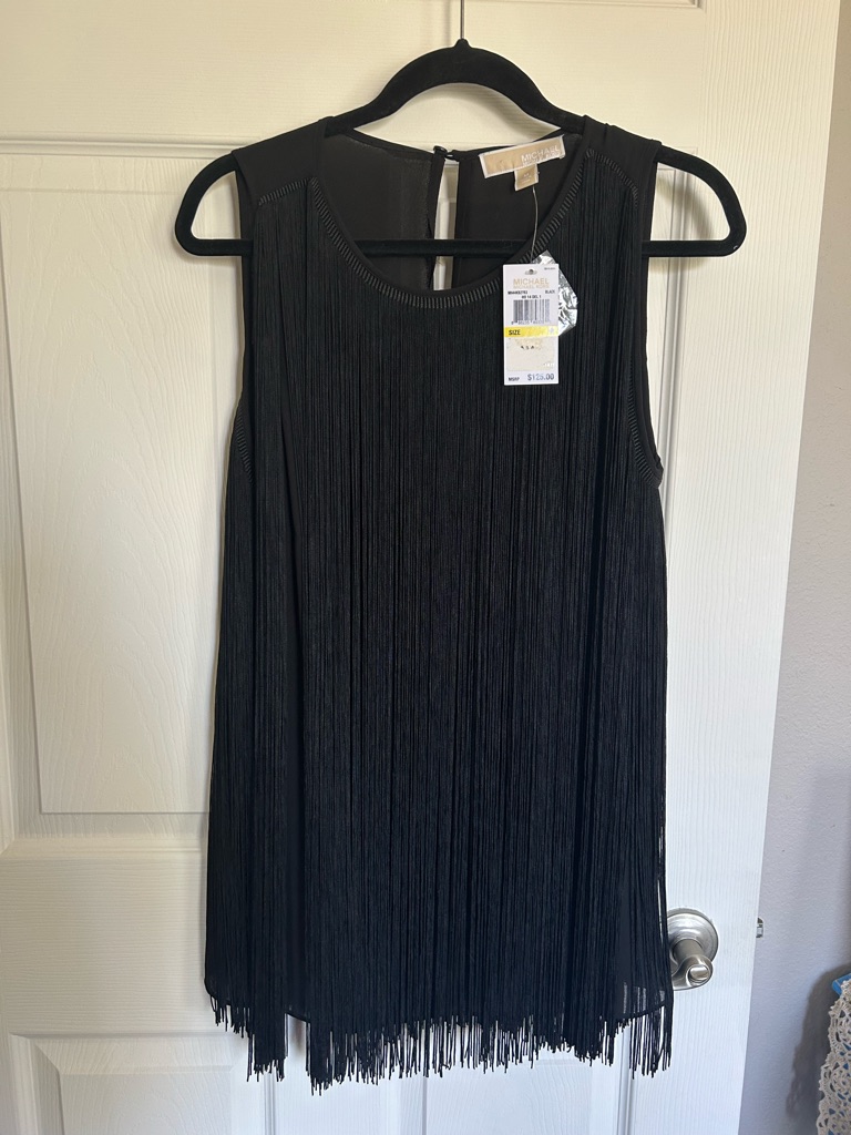 Michael Kors Sleeveless Black Fringe Mini Dress